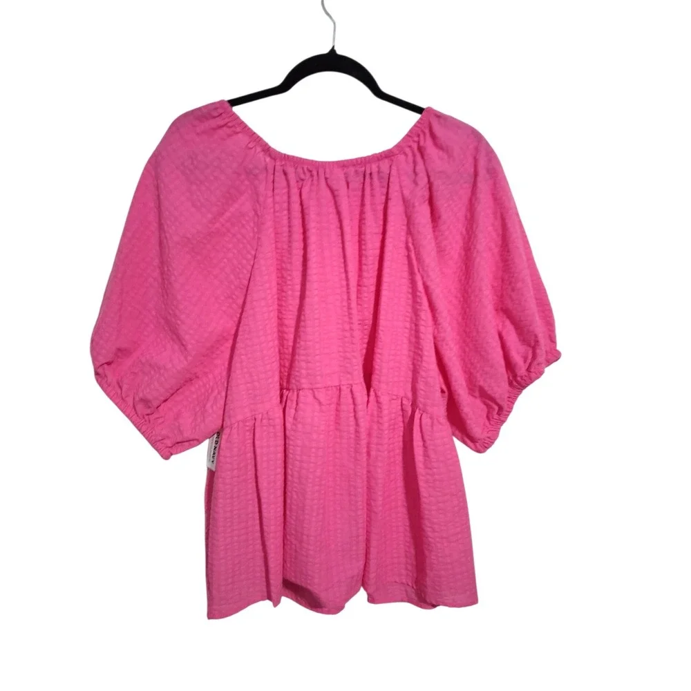 Nwt Old Navy Puff-Sleeve Seersucker Women Size 3X Loose Summer Comfort Swing Top